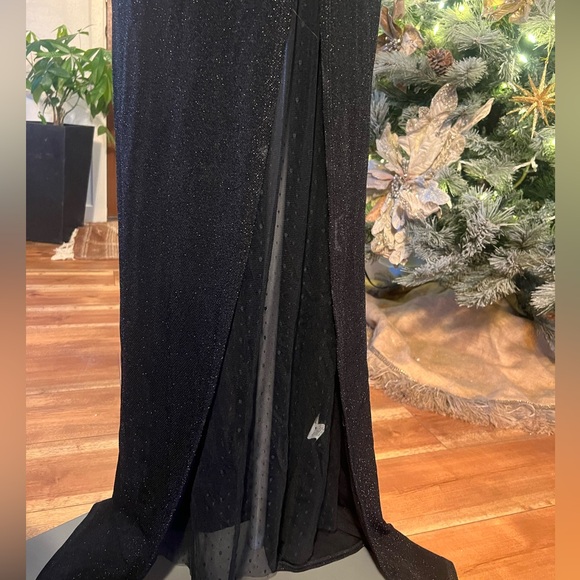 ABS Allen Shwartz Asymmetric V-Neck And Mesh Shimmer Evening Gown Dress Medium - Picture 7 of 7